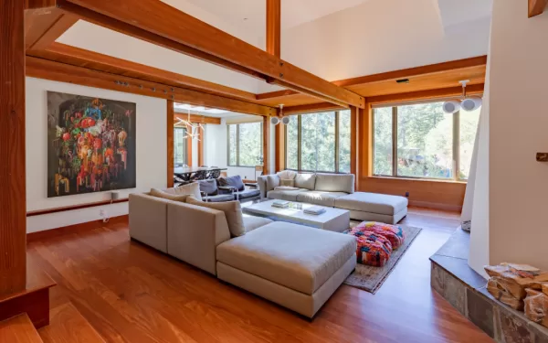 Lovell - living room renovation with wood and gray furniture