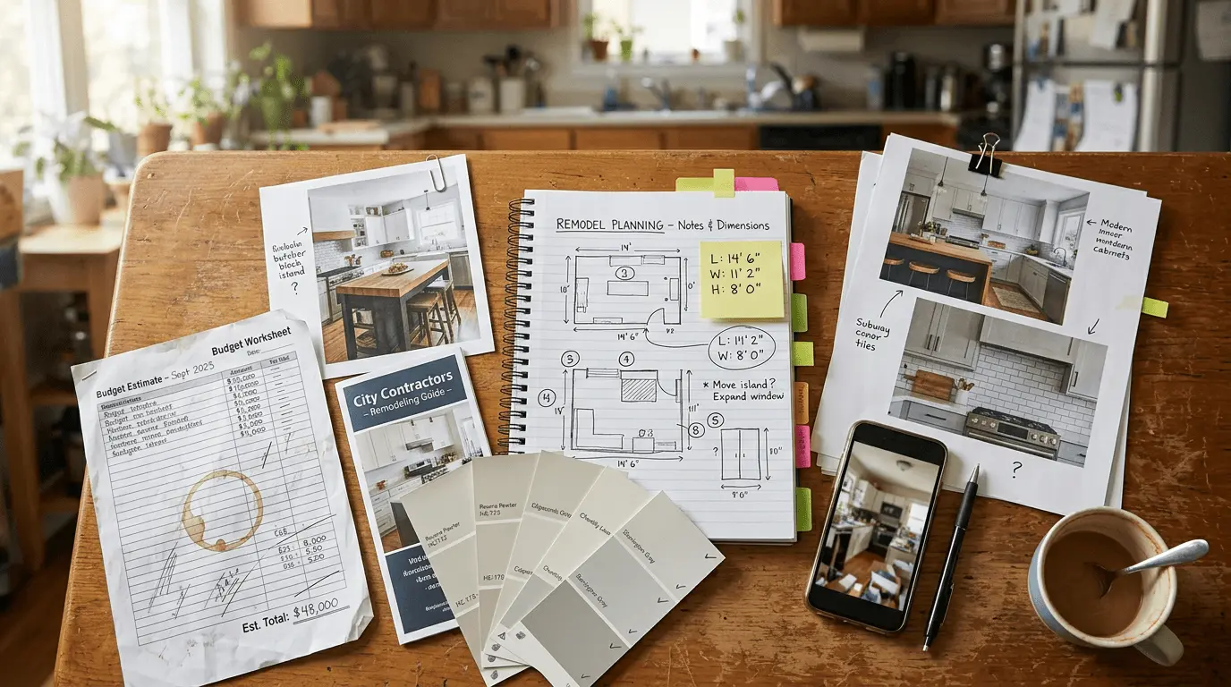 Inspiration photos, home pictures, and project notes prepared for a remodeling consultation.